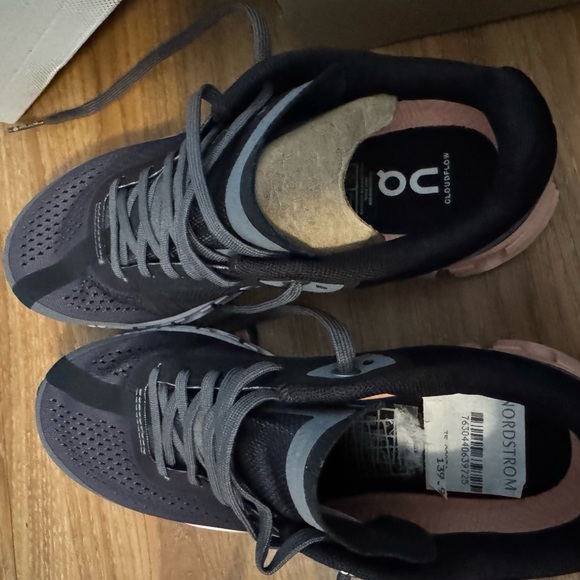 On Running Women's Black and Peach Sneakers - Picture 6 of 7